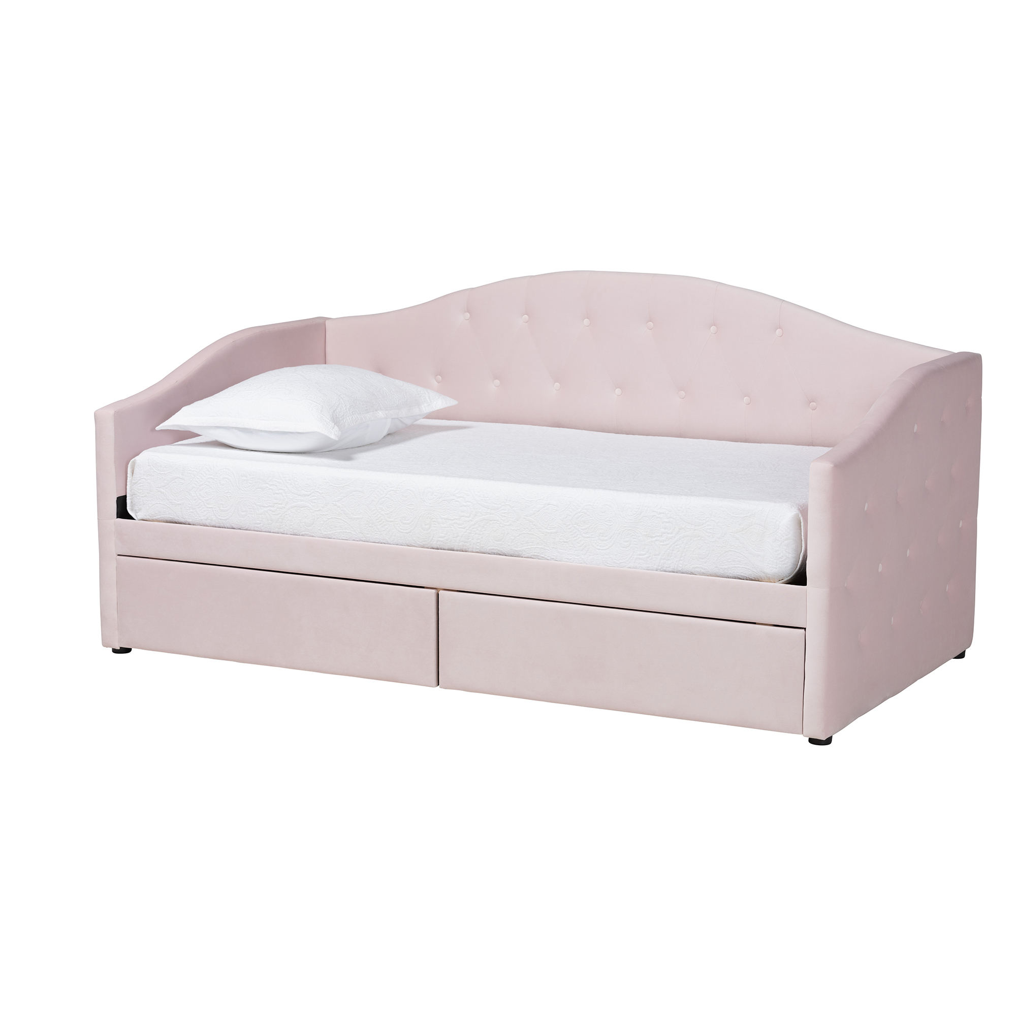 Baxton Studio Mansi Modern and Contemporary Light Pink Velvet Fabric Upholstered Full Size 2-Drawer Daybed